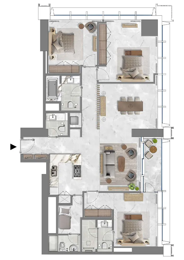 Image of 3 Bedrooms Floor Plan​