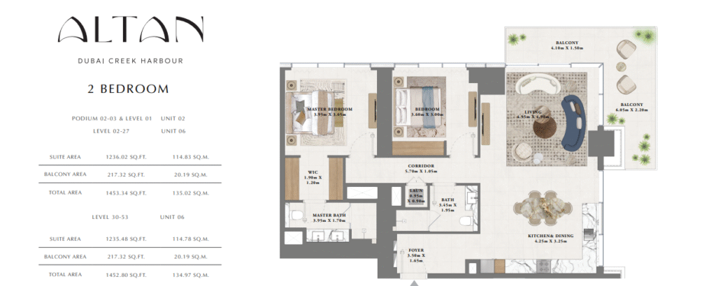 2 Bedroom Apartment Floor Plan of Altan by Emaar